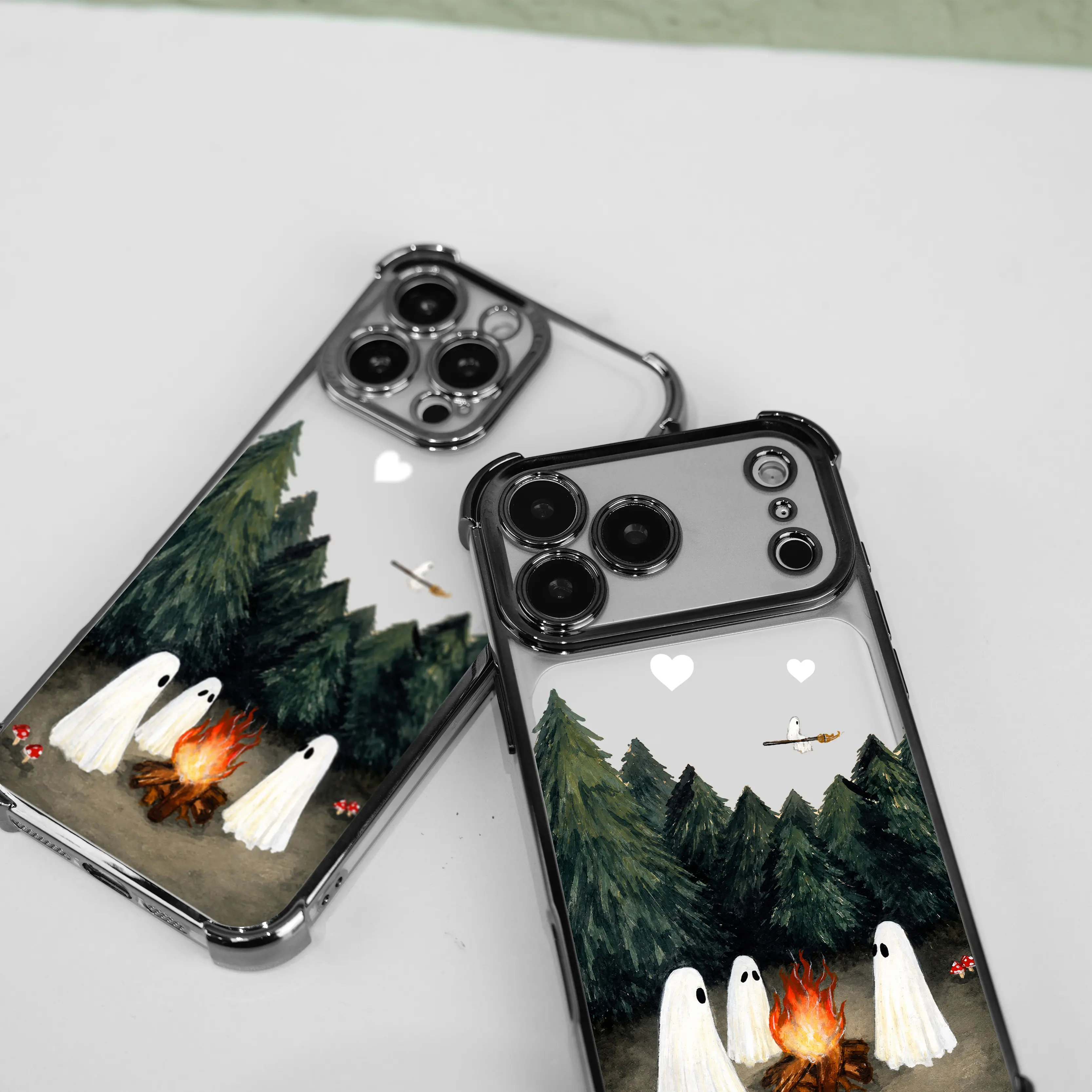 Cute Forest Ghost Campfire Halloween Phone case for iPhone Samsung Galaxy 17Pro Max Air 16Plus 15 14 13 12 11 XR XS S26 S25 S24 S23 S22 cases, Shockproof Drop, Protection Durable,Tuff phone cases,  Shockproof Anti-Drop Phone Case.WC307