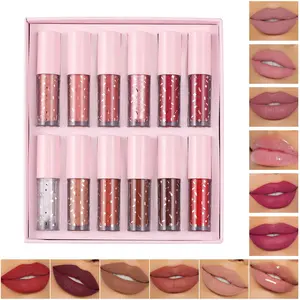 12 Colors Matte Liquid Lipstick + Lip Gloss Lip Plumper Set Kit, Long Lasting Waterproof Velvet Lipstick Lip Stain for Women