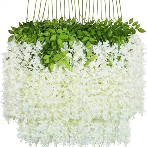 24pcs Romantic Wedding Grade Artificial Wisteria Vines, Faux Silk Cascading Hanging Flowers with Dense Clustered Blooms & Natural Greenery, Bendable Stems Floral Garland for Wedding Backdrop, Party, Easter, Garden Balcony Indoor Outdoor All Season Decor