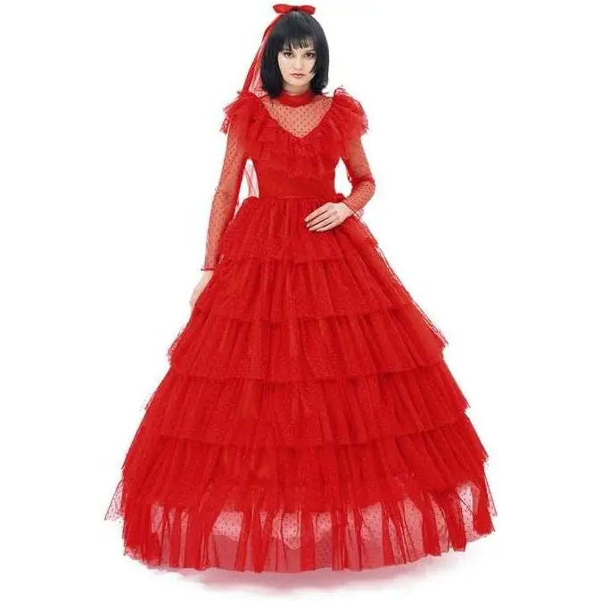 Women Bride Lydia Cosplay Costume Gothic Red Dress Wedding Dress Halloween Costume