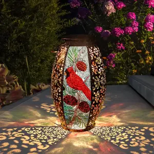 Solar Lanterns Outdoor Hanging Light Cardinal LED Glass Light  Hollowed-Out Metal Decor Garden,Yard,Patio,Gifts,Table,Pathway,Holiday for Women Mom