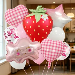 13-Piece / Heart Strawberry Balloon Set, Perfect for Kids Birthday Parties, Outdoor Picnics, Sweet Shop Decorations