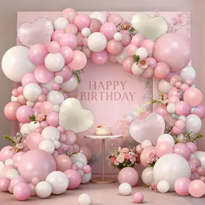 126-Piece Pink & White Balloon Arch Kit with Heart Foil Balloons for Wedding, Baby Shower & More