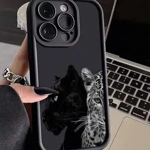 Wild and Fierce Black Panther + Leopard in The Same Frame-Themed Phone Case, Casing, Phone Protector Cover, Protective Phone Case, Suitable for iPhone 17/16/15/14/13/12/11 Pro, Plus, Pro Max, Mini, X, XS,XSMAX, XR, Shockproof, Lightweight, TPU Material.