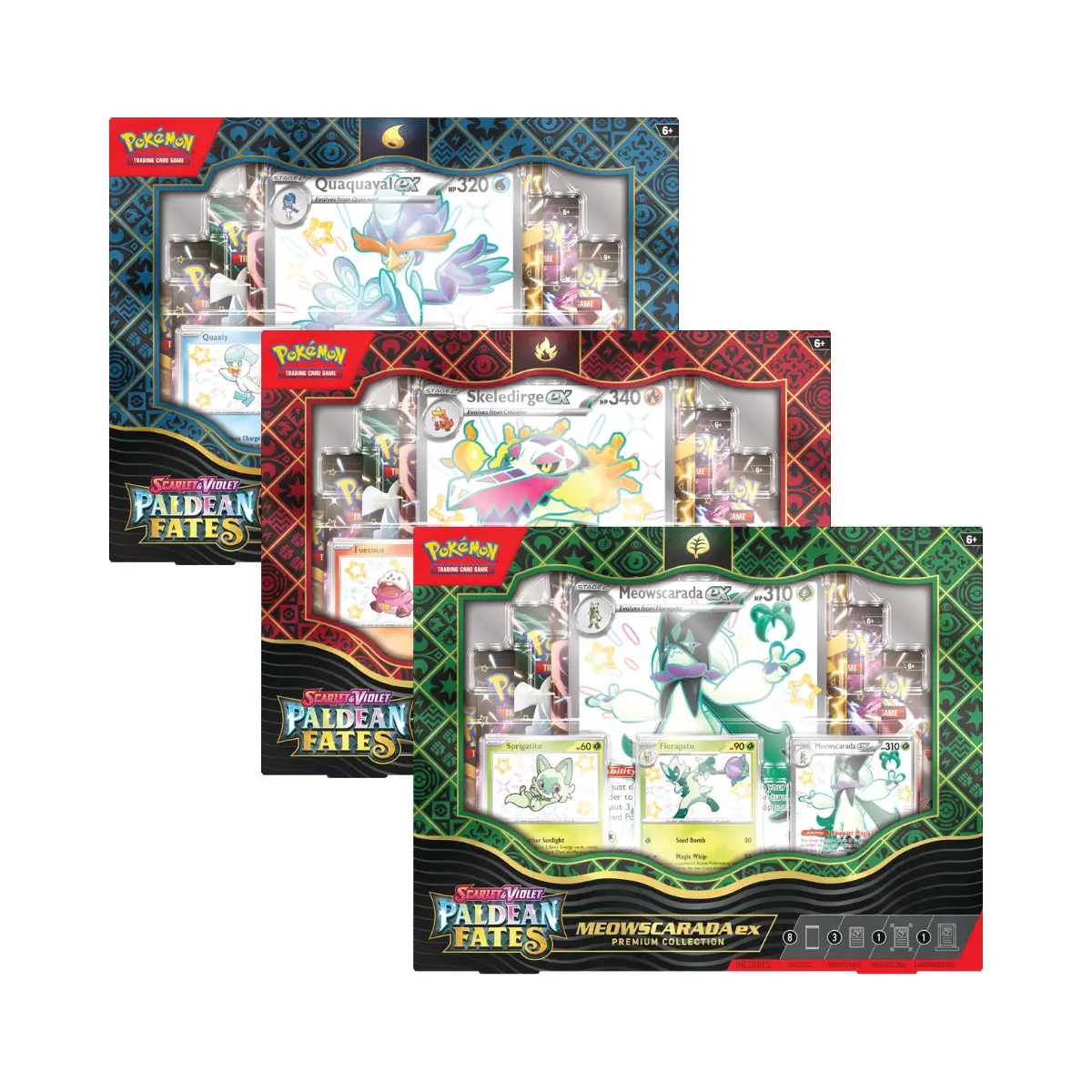 Paldean Fates - Premium Collection - Lot of 3 (Pokemon TCG) Receive 1 of each Meowscarada ex, Skeledirge ex, & Quaquaval ex Box