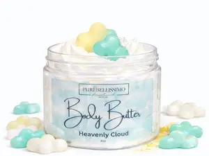 PureBellissimo Luxurious Heavenly Cloud Body Butter 4oz Softening Moisturizer for Dry Skin Gentle Hydration with Hydrangea Violet Pear & Musk