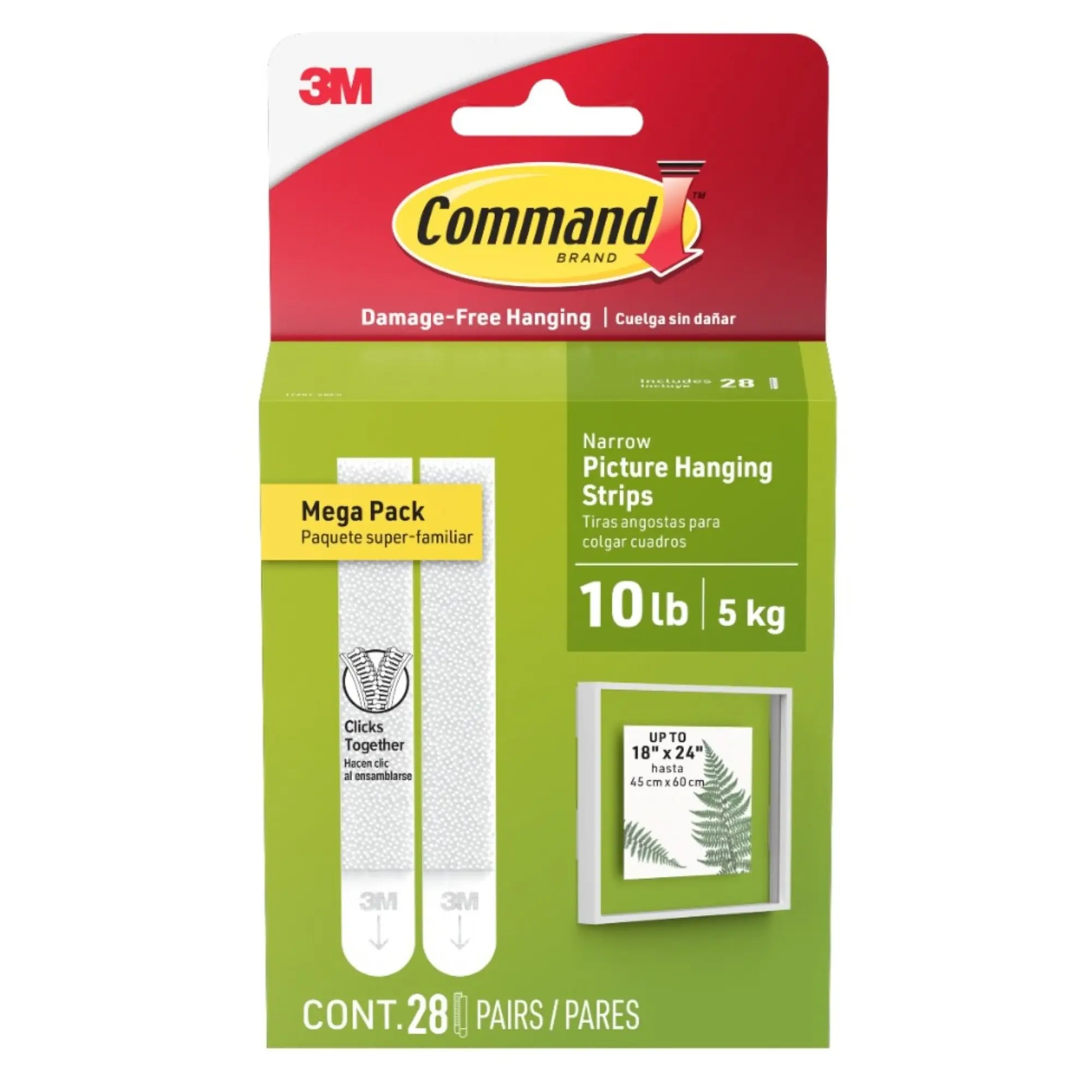 Command Narrow (10lb) Picture Hanging Strips, White, 28 Pairs (54 strips), Damage-Free Wall Hangers for Picture Frames a