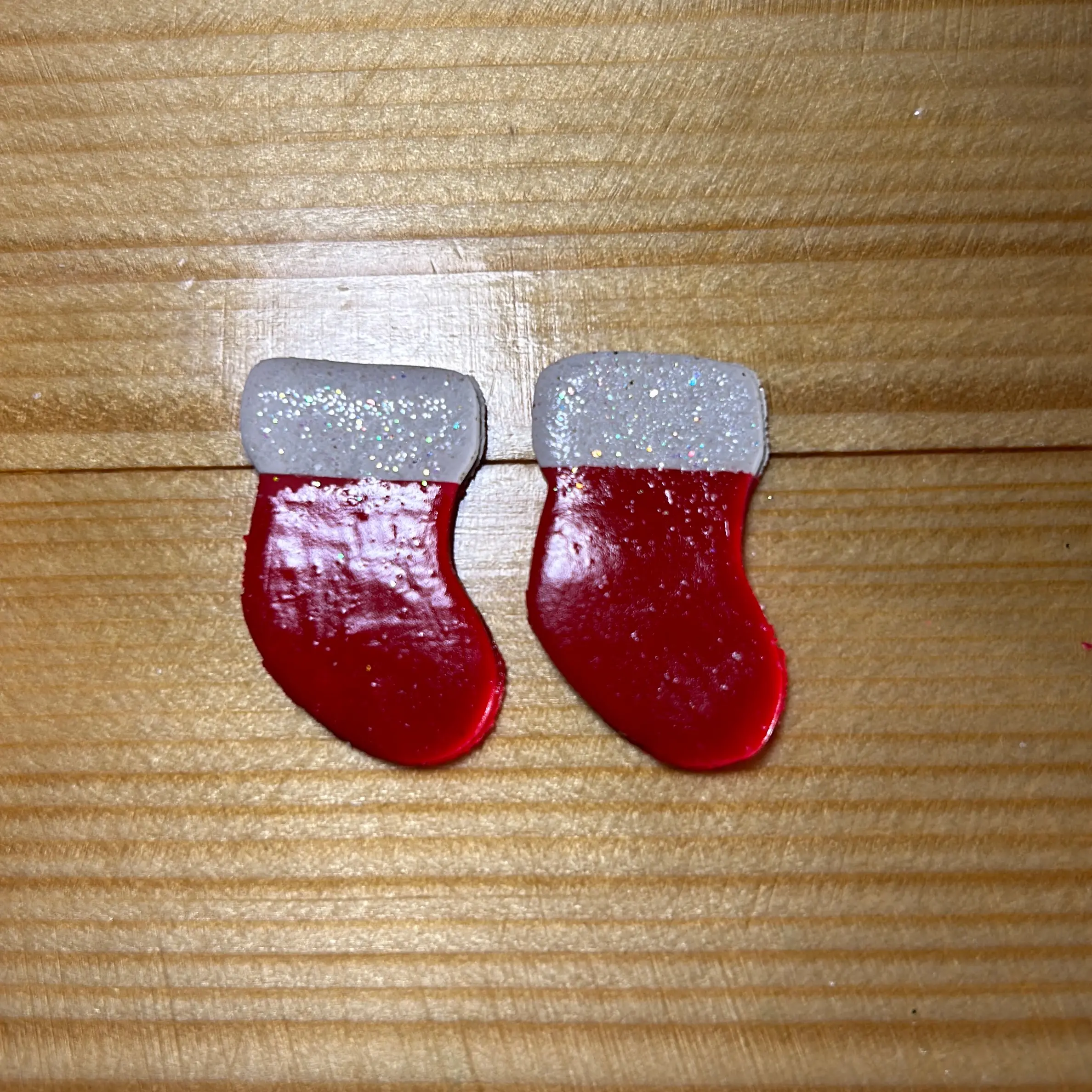 Red Sparkly Clay Christmas Stockings