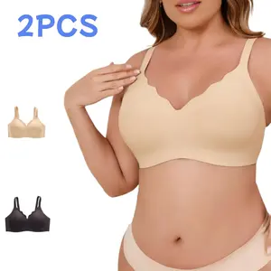 EssElegance 1/2PCS Full Coverage Cute Push Up Light Comfort Everyday  Style Seamless Bras Adjustable Soft Bra Women Womenswear Scalloped Bra Wireless Smooth TK113