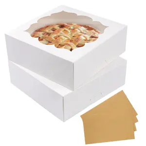 20 Pack Pie Boxes 9x9x3Inch Cake Boxes Bakery Boxes with Window for Pie, Cookies, Donuts,  Covered Strawberries (White)