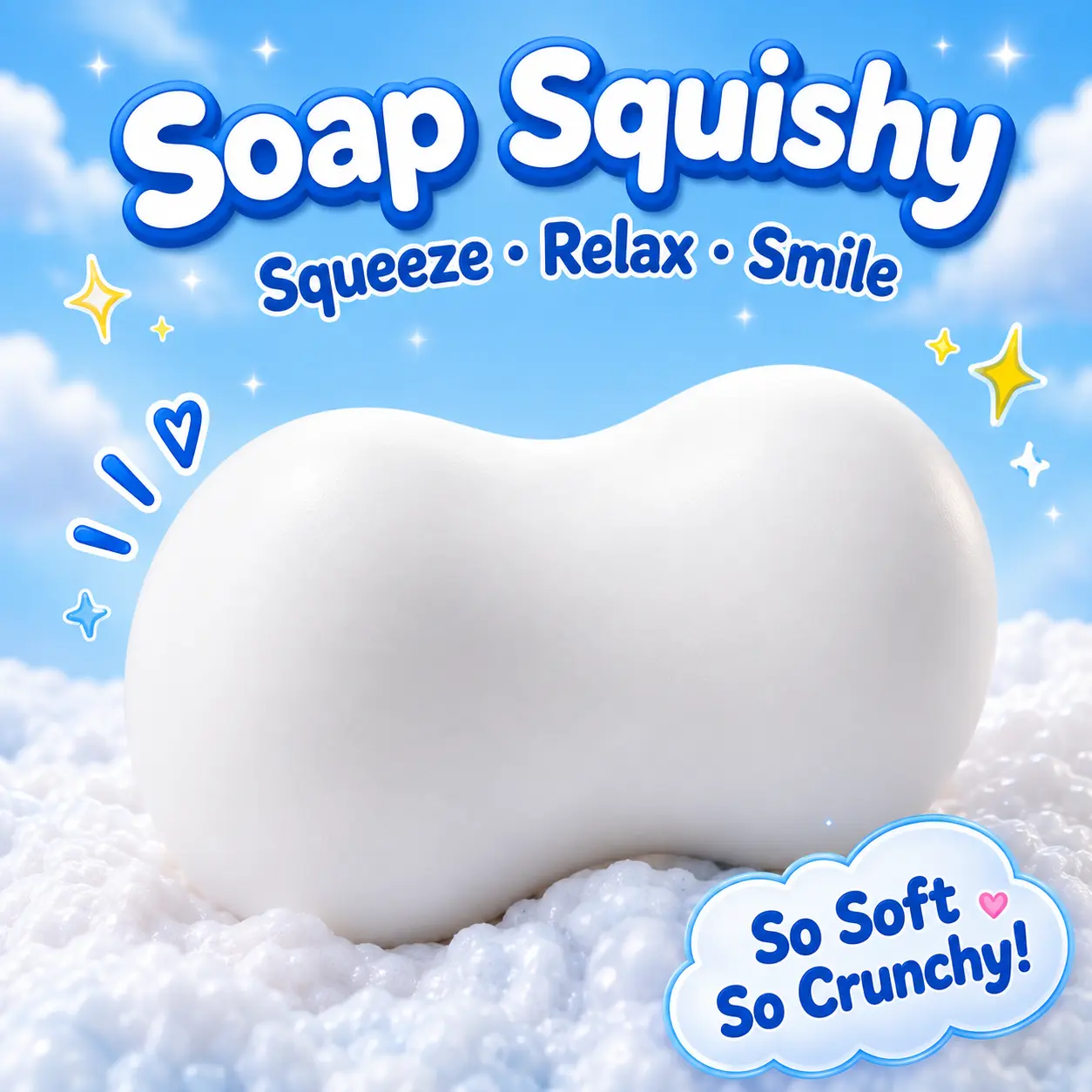 1pc Crunchy Soap Squishy Toy(no box ) Soft Squeeze Stress Ball, Satisfying ASMR Sensory Fidget Toy, Hand Kneading Anxiety Relief Toy for Teens & Adults, Fun Party Favor, Birthday & Holiday Gift