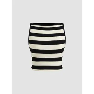 Cider [size 2-10] Boat Neckline Striped Crop Tank Top