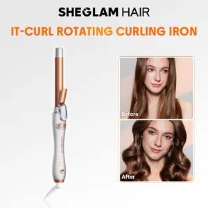 【BOGO SALE】SHEGLAM HAIR Rotating Curling Iron,Automatic Ceramic Curling Iron,Home Button,Auto Curler,Spinning Wand For Long-Lasting Waves,Dual Voltage,Curly Hair Products,Hair Curling Irons,PTC 60s Fast Heating,5 Temp Selection,-Effortlessbeauty
