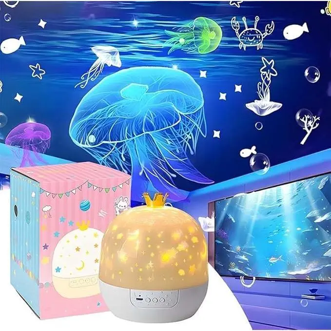 Starry Ocean Effect Nightlight Projector - 360° Rotatable Atmosphere Light, 4.5x4.5x5in Compact Home Decor, Kids Bedroom Ambient Glow, Party Decor, Birthday Gift Ideas
