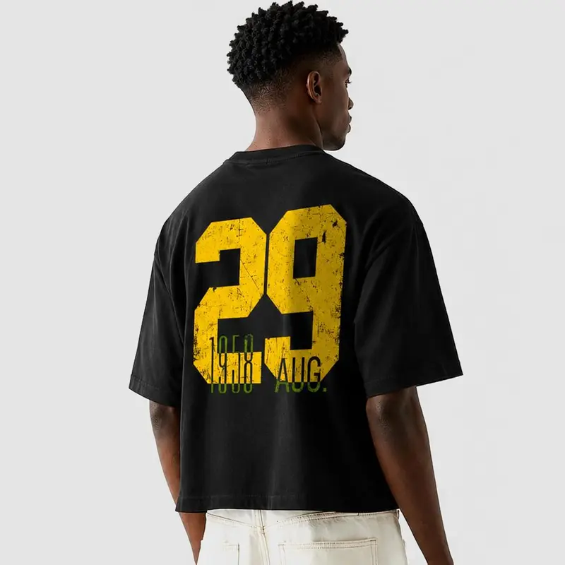 MeJend 12oz Max Heavyweight Cropped Tee, 100% Cotton, Casual Crewneck Tshirt, Mens Graphic Tees, Boxy tee, Thick Fabric tshirt, August 29, 1958