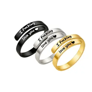 "I Fcking Love You" Adjustable Ring for Women & Men Stainless Steel Engraved Heart Spiral Vintage Promise Ring with Gift Bag & Message Card Perfect Valentine's Day Gift