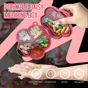 New Large Capacity Daisy Pill Organizer Box, 6 Compartment Lid Design, Portable Hanging Strap, Ideal for Travel & Business Trips, Vitamin Organizer, Supplement Organizer