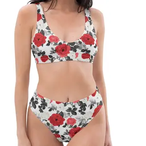 Red Rose flower high-waisted bikini - Spring Break Bathing Suits - Thong Micro Bikini  - Womens String Bikini Set - Plus Size Bikini - Womens Swimwear