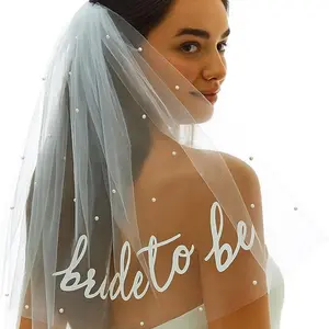 Bride to Be Double-Layer Pearl Veil - White Wedding Headpiece with Pearl Detailing, Ideal Bachelorette Party Favor & Bridal Shower Decor Accessory for Bride Celebrations