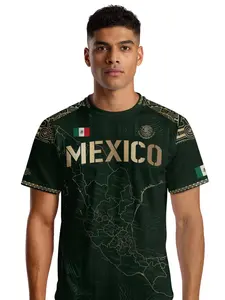 Mexico Soccer Jersey Heritage Map, Golden Aztec Details, Sporty Style, Fitted Long Sleeve, All Seasons Wear, H Type Silhouette, Sport Top