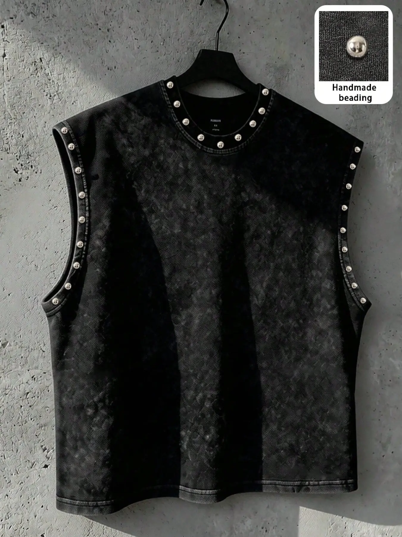 Unisex Y2K Summer Wear Casual Loose Oversized Silver Color Metal Rivet Decorative Lightweight Sleeveless Tank Top Vest, Plain Texture, No Sleeves, Fashionable Design