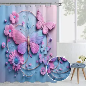 Luxury Butterfly Print Waterproof Shower Curtain Set, Includes 12 Hooks, Ideal for Home Hotel Bathroom Decor
