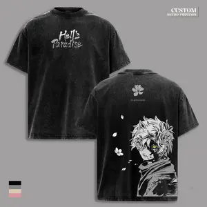 Hells Paradise Gabimaru Sagiri Shirt, Jigokuraku Anime Tee, Vintage Washed Oversized Graphic T-Shirt, Yuzuriha Chobei Toma Manga Artwork, Heavy Cotton Streetwear Gym Outfit, Yellow Back Print Unisex Fan Gift Merch