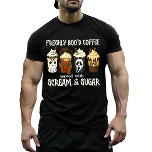 Halloween Horror Coffee Shirt for Women, Scream & Sugar Funny Graphic Tee, Haunted Night Horror Movie Fan Gift