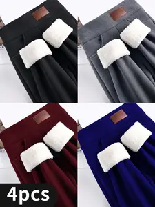 4-Pack Women's Fleece Lined Leggings - Ultra Soft, Stretchy & Superior Warmth | Full-Length Winter Thermal Yoga Pants | Warm for Hiking, Running & Fashionable Activewear - Assorted Colors And Sizes