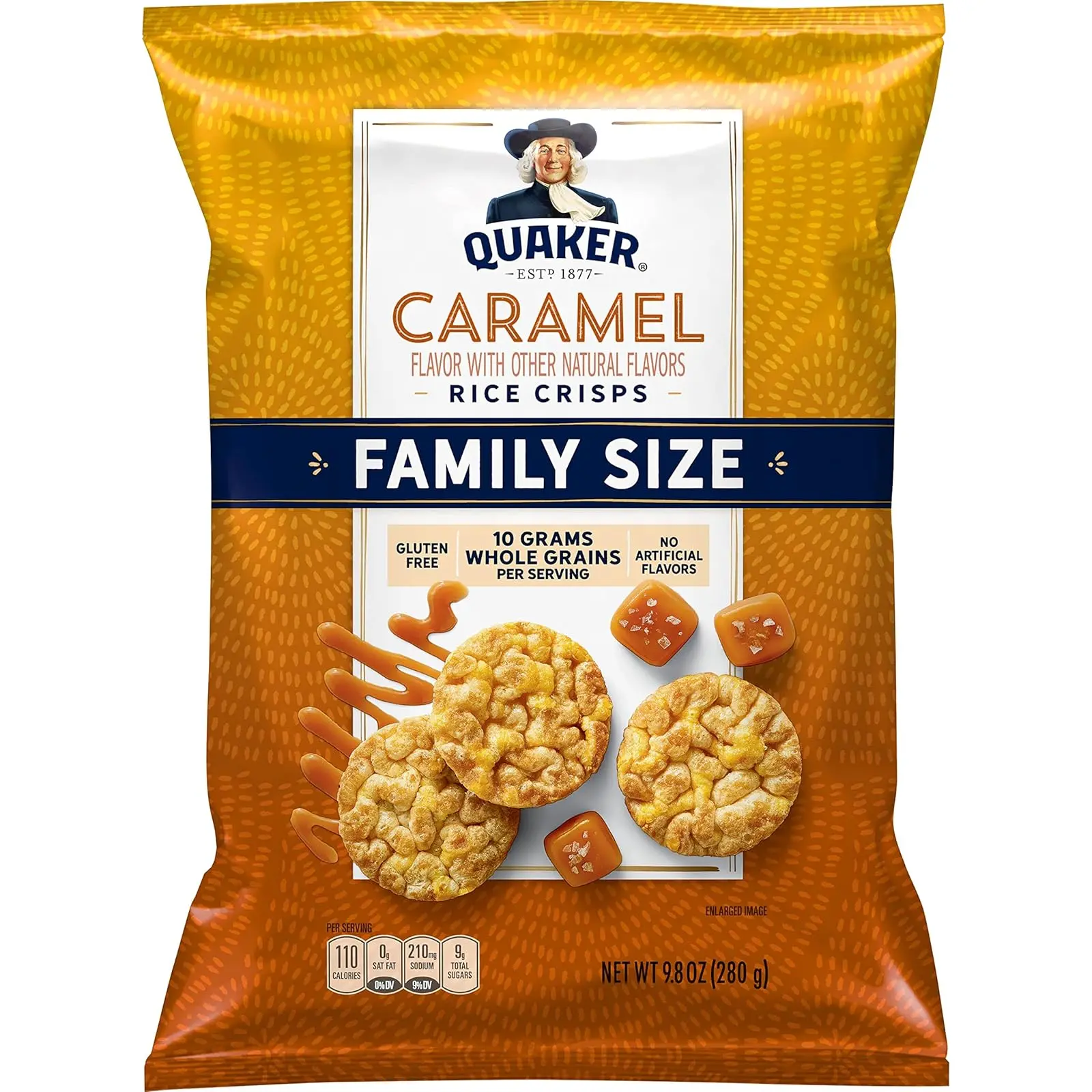 Quaker Rice Crisps - Non-Fried Caramel Crunch Flavored Grain & Corn Snacks, 9.8 Oz, Ideal for Healthy Snacking