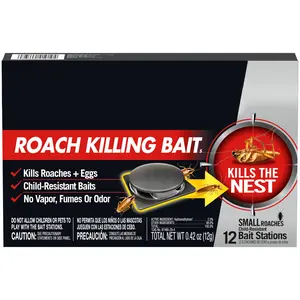 Small Roach Bait Stations for Indoor Pest Control, Long-Lasting Cockroach Elimination Formula, Kills Roaches and Eggs, 12 Count