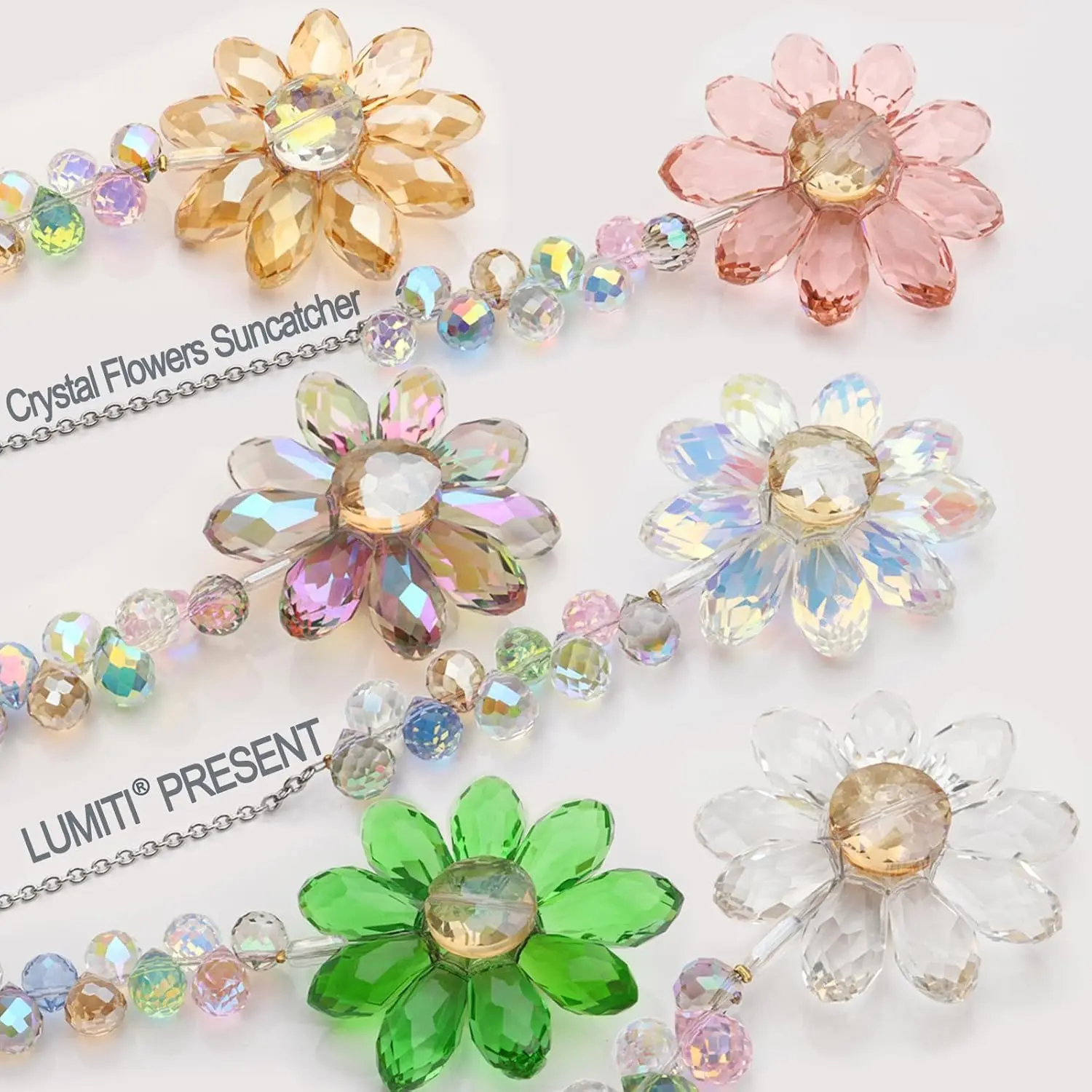 6Pcs Multicolor Crystal Sunflower Suncatcher Hanging Ornaments, Rainbow Maker Prism Decor with Crystal Beads, Indoor Window, Patio & Garden Hanging Decor, Ideal Holiday Ornament & Unique Gift