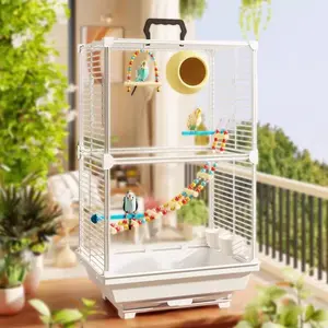 New Transparent Villa Bird Cage Double Layer Large Size Anti-Splash Horizontal Wire Special for Parakeet Cockatiel Budgie Parrot with Pet Toy Accessories