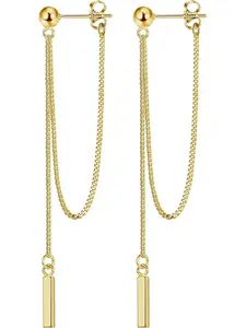 925 Sterling Silver Chain Studs Earrings for Women 14K Gold Plated Bar Drop Dangle Earrings with Chain Hypoallergenic Threader Stud Earring for Women Girls Jewellery Earrings Jewelry