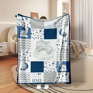 Cute baby elephant pattern fleece blanket, soft and warm, multi-functional, suitable for use on the bed, sofa, during naps or during travels. A gift for parents, loved ones, children, friends, and can be used as a holiday present.