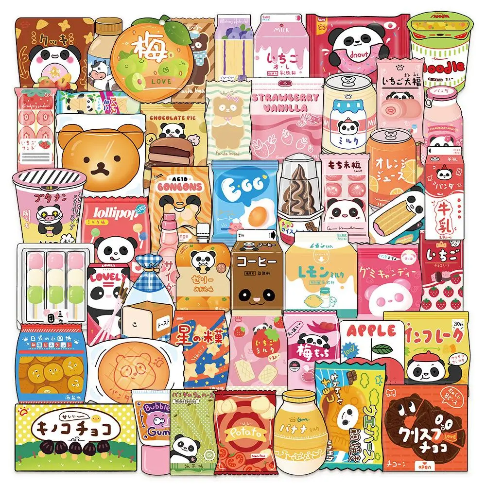 Cartoon Snack Pattern Sticker, 50pcs/set Self Adhesive Decorative Stickers, DIY Decals for Water Bottle, Laptop, Phone Case, Scrapbooking, Journal Making, Screen Protector