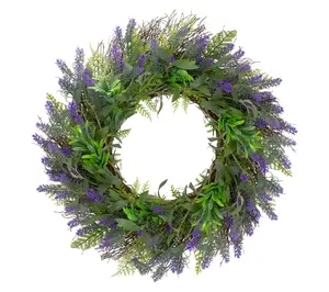 Northlight Lavender and Spring Foliage Floral Wreath