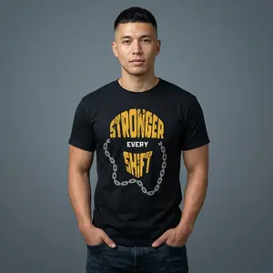 Men's Stronger Every Shift Graphic Tee - Natural Ribbed Breathable Casual Fitness Motivational Layer Top