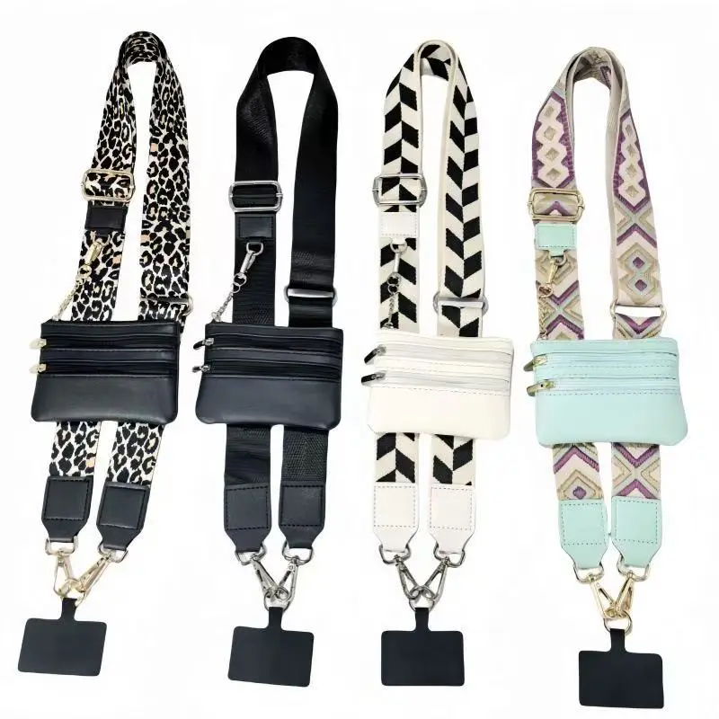 Clip and Go Strap for Phone with Wallet Crossbody, Phone Lanyard Adjustable and Detachable Wrist Strap, ID Window & Zipper Pocket Hands-Free Phone Strap for Women/Men