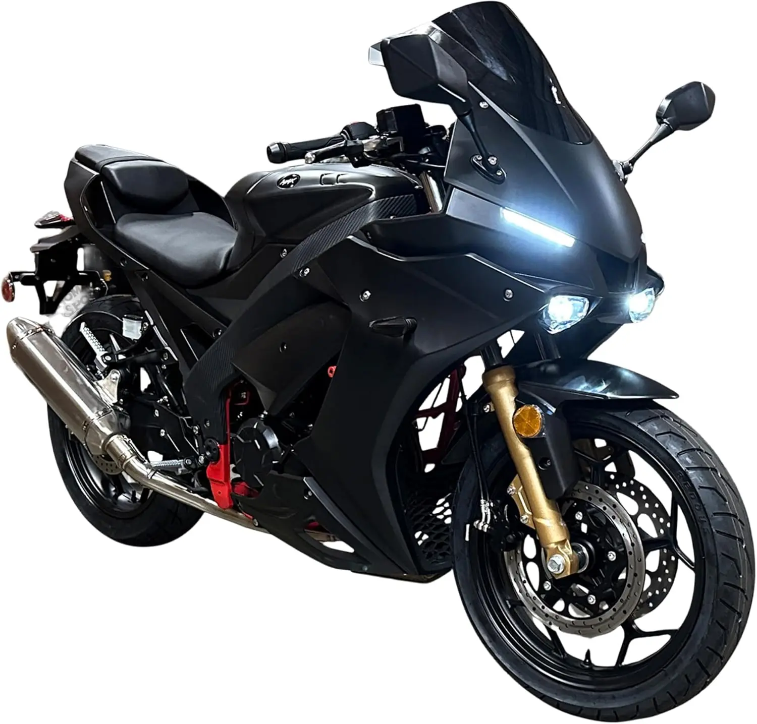 Venom X22RR 250cc EFI Fuel-Injected 6-Speed Motorcycle, Street & Highway Use Fuel Efficient Sport Bike, 300cc, Racing Street Design with Digital Dash Red Frame Gold Shocks
