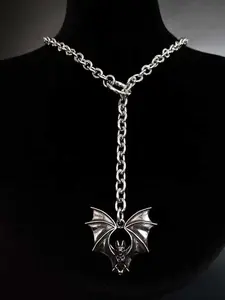 Gothic Dark Style Bat Pendant Long Necklace, Vintage Punk Unisex Party Design, Unique Personalized Jewelry for Men and Women, Gothic Mystery Jewelry