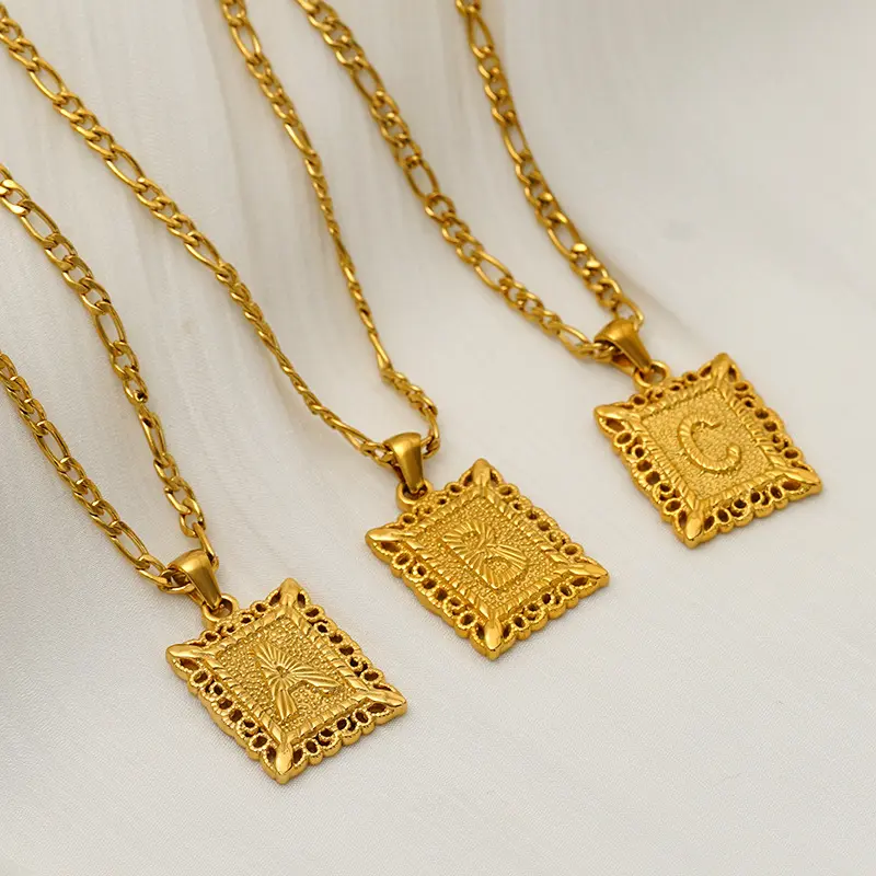 Retro Letter Necklace 18k Gold Plated initial Necklace Customized Letter Pendant Necklace Stainless Steel Waterproof Jewelry