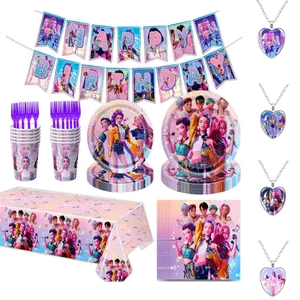 63-Piece Disposable Cutlery Set Birthday Party Set includes plates, napkins, forks, tablecloth, banner, and paper cups for a party fan surprise.