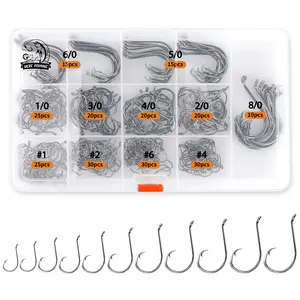 UCEC Circle Fishing Hooks 2X Strong Offset Saltwater Black High Carbon Steel Octopus Catfish Fishing Gear Tackle 150pcs/ 240pcs