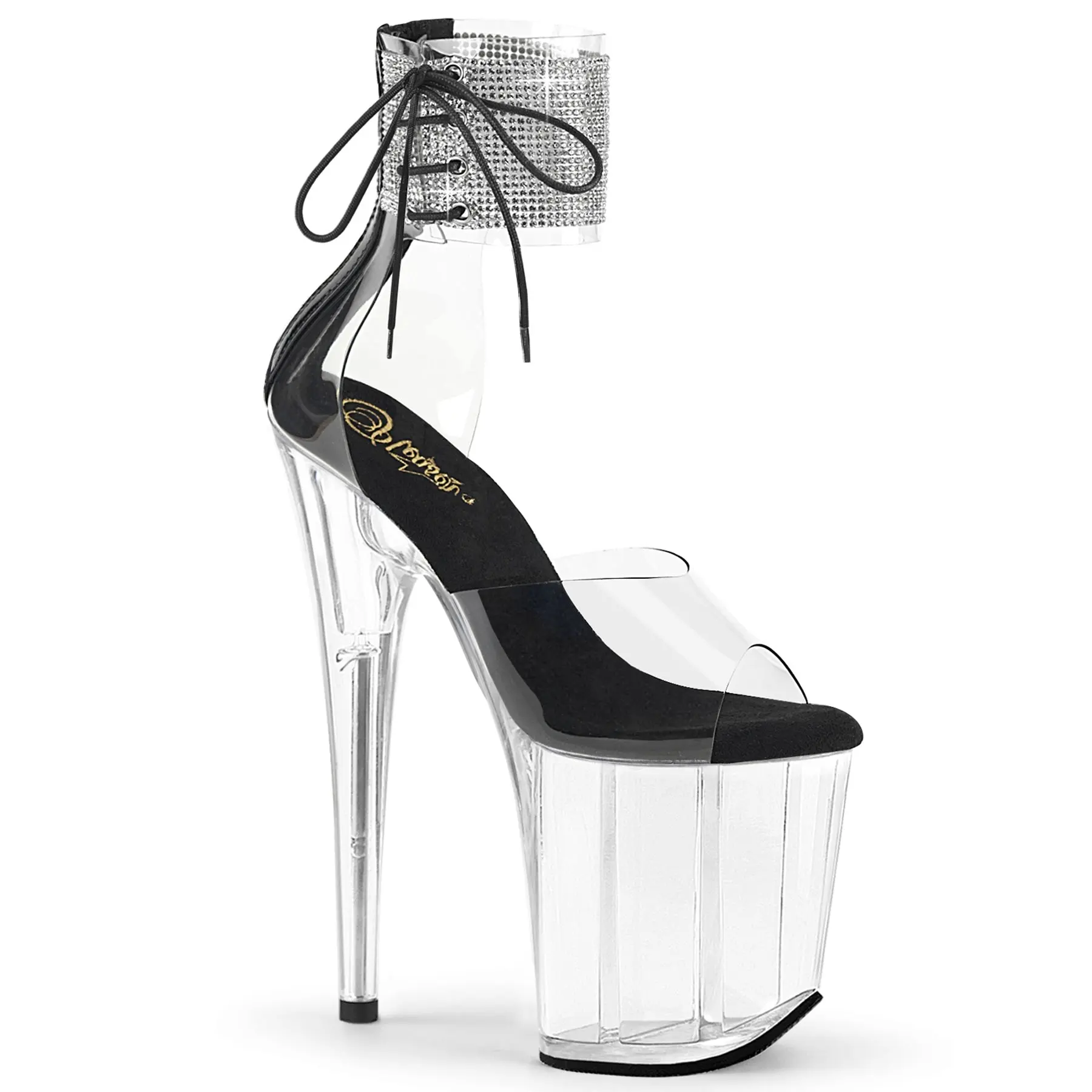 8 Inch Heel FLAMINGO-824RS Clear Black Clear Platform High Heels