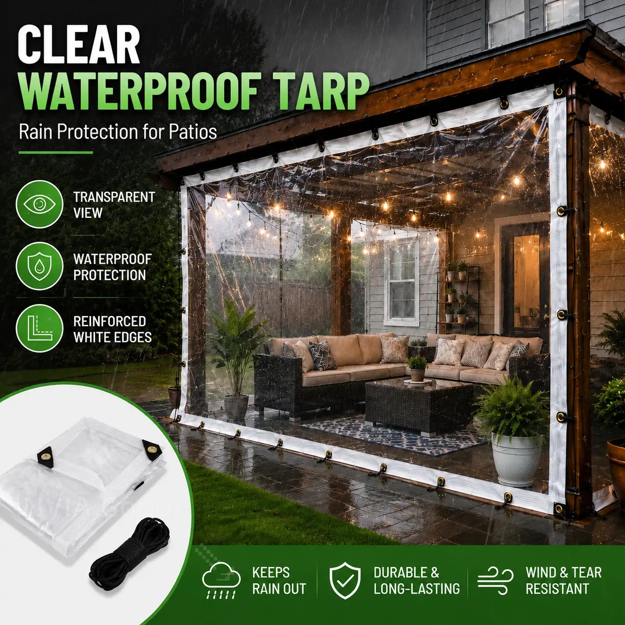 【Back to School】10x13 FT Clear Waterproof Tarp for US Homes PE Transparent Outdoor Tarpaulin Cover for Garden Patio Lawn Plants Greenhouse Dog Chicken Coops Flower Barn Winter & Snow Protection Home Essential