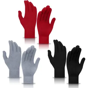 3 Pairs Winter Magic Gloves Warm Stretchy Knit Black Gloves One Size Fits Most Men and Women