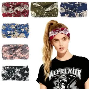 Stylish 6 PCS Wide Elastic Knotted Hair Bands Fashion Twisted Stretchy Floral Headband Non-slip Soft Yoga Workout Head Bands for Women's Hair Accessories