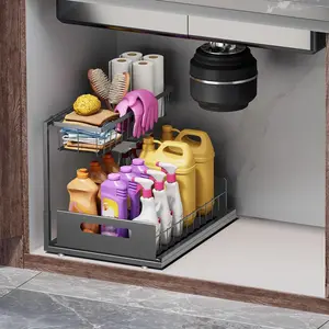 Under Sink Organizers and Storage 2 Tier Slide Out Kitchen Cabinet Organizer Sturdy Metal Bathroom Storage 1 Pack Racks Drawer