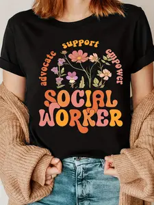 Social Worker Letter Print T-Shirt, Social Work Group T-Shirt